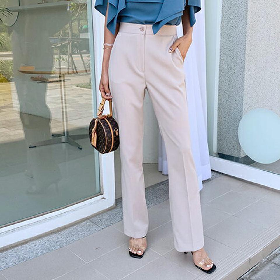 スリムセミフレアスラックス・全4色・t64129 レディース 【pt】 スラックス パンツ ズボン ロングパンツ フレア スリム 単色 無地 シンプル ハイウエスト オフィスカジュアル 春 夏 韓国ファッション206