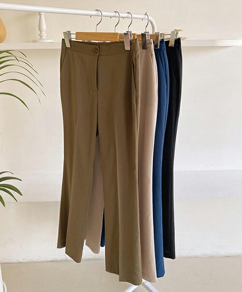 スリムセミフレアスラックス・全4色・t64129 レディース 【pt】 スラックス パンツ ズボン ロングパンツ フレア スリム 単色 無地 シンプル ハイウエスト オフィスカジュアル 春 夏 韓国ファッション206