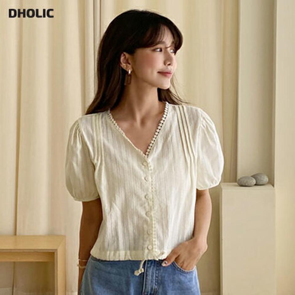 Vネックレースブラウス・全3色・t64112 レディース 【bl】 トップス ブラウス 半袖 レース Vネック フェミニン 可愛い かわいい ガーリー 春 夏 韓国 ファッション