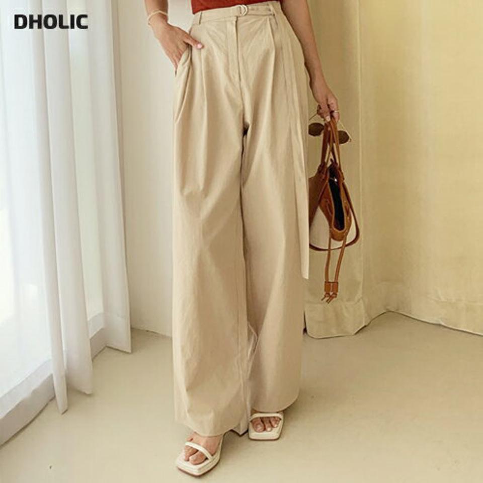 ベルト付ワイドコットンパンツ・全2色・t64131 レディース 【pt】 パンツ ズボン ロングパンツ ワイド ベルト 単色 無地 シンプル 大人 カジュアル 春 夏 秋 韓国 ファッション