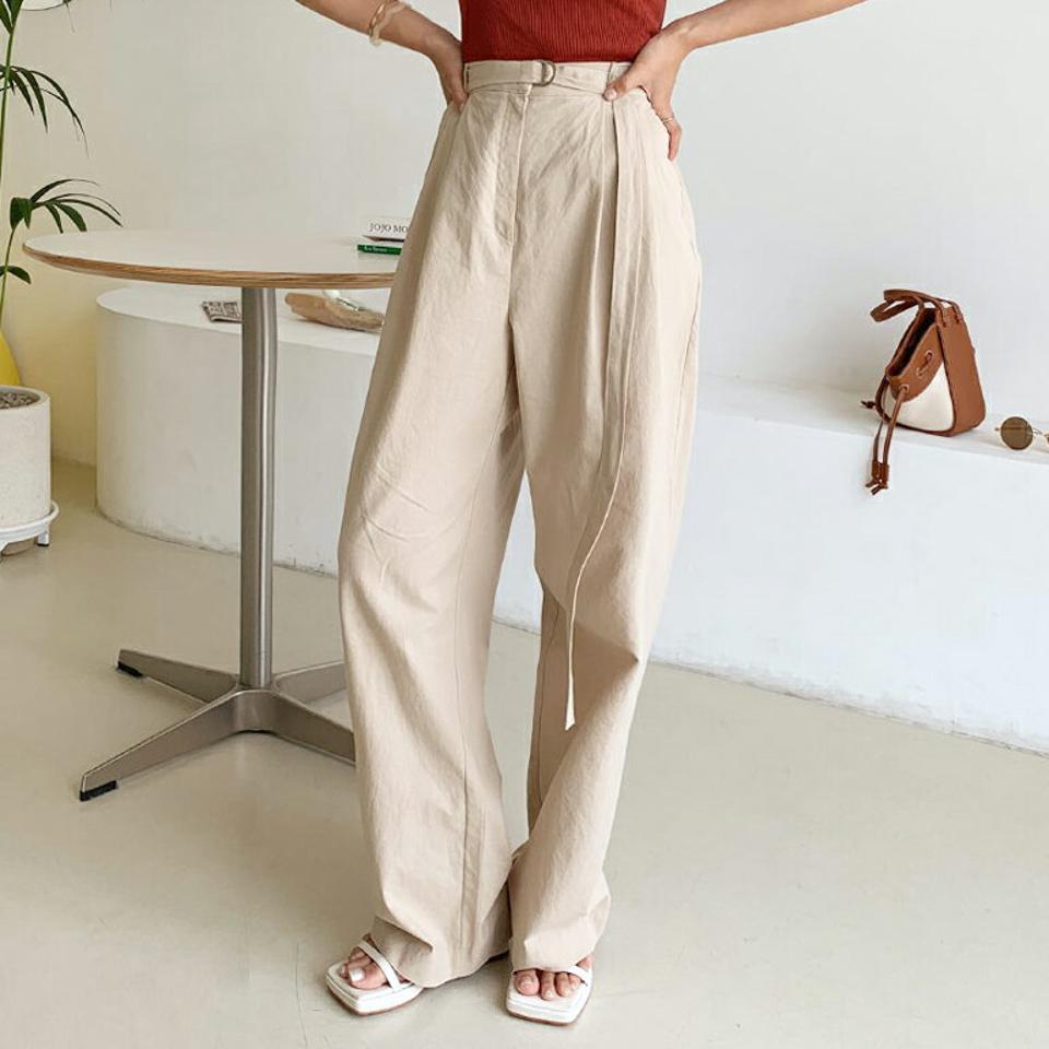 ベルト付ワイドコットンパンツ・全2色・t64131 レディース 【pt】 パンツ ズボン ロングパンツ ワイド ベルト 単色 無地 シンプル 大人 カジュアル 春 夏 秋 韓国 ファッション