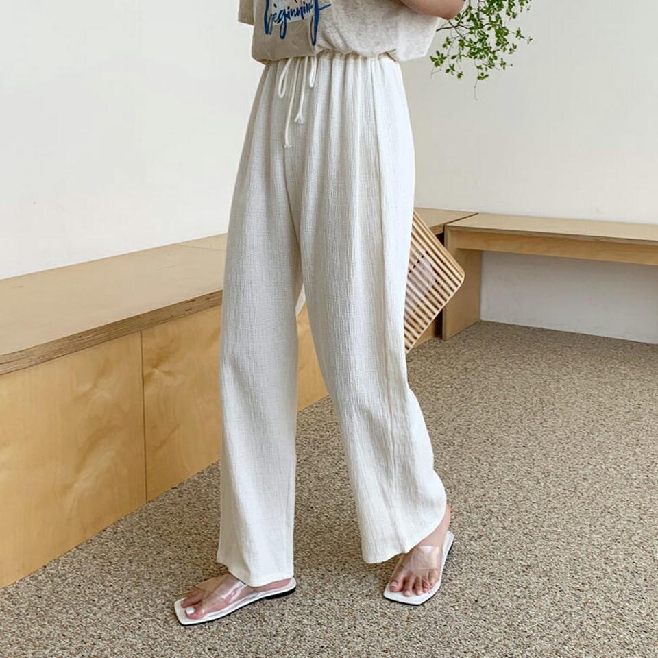 【全品10%OFF】ストリングリンクルワイドパンツ・全2色・t64132 レディース 【pt】【パンツ ズボン ロングパンツ ワイド リンクル ストリング シンプル ストレート カジュアル ウエストゴム 春 夏 韓国 ファッション】