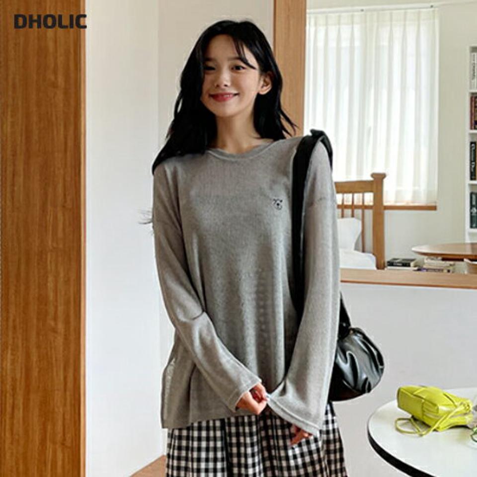ベア刺繍ニット・全5色・t00120 レディース 【tops】 トップス ニット 長袖 刺繍 クマ くま 透け感 可愛い かわいい シンプル 動物 スリット カジュアル 春 秋 韓国 ファッション NIJU
