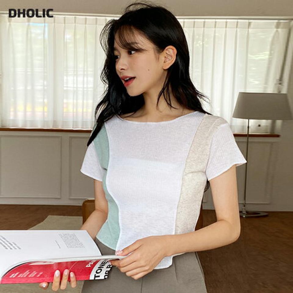 サイド配色Tシャツ・全3色・t00143 レディース 【tops】 トップス Tシャツ 半袖 配色 クロップド丈 ラウンドネック ショートスリーブ カジュアル 春 夏 韓国 ファッション NIJU