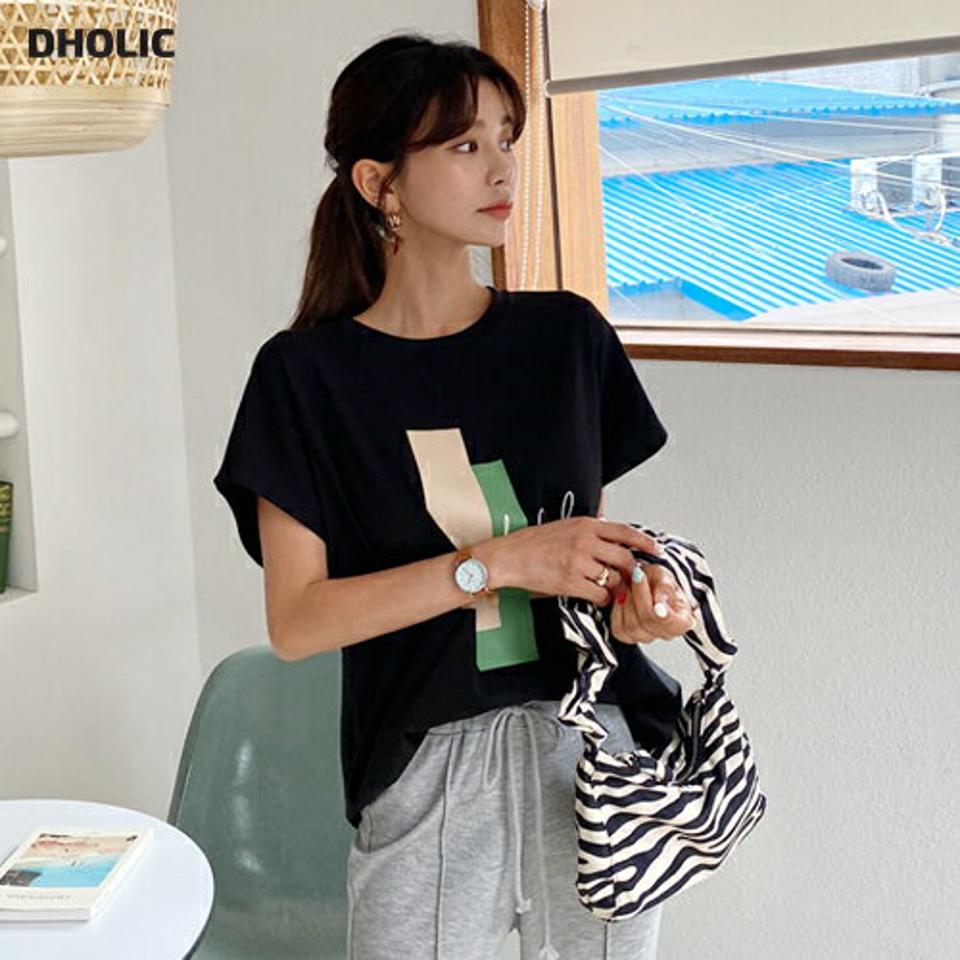 配色プリントTシャツ・全4色・b57635 レディース 【tops】 トップス Tシャツ 半袖 プリント 配色 カジュアル ラフ 春 夏 韓国 ファッション