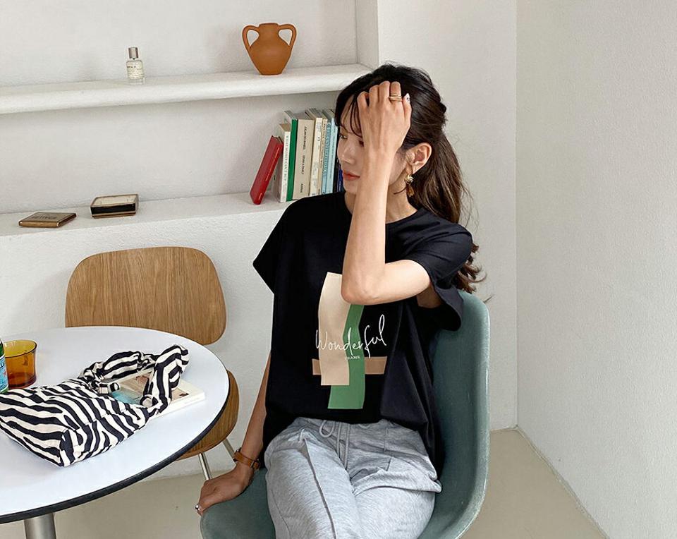 配色プリントTシャツ・全4色・b57635 レディース 【tops】 トップス Tシャツ 半袖 プリント 配色 カジュアル ラフ 春 夏 韓国 ファッション