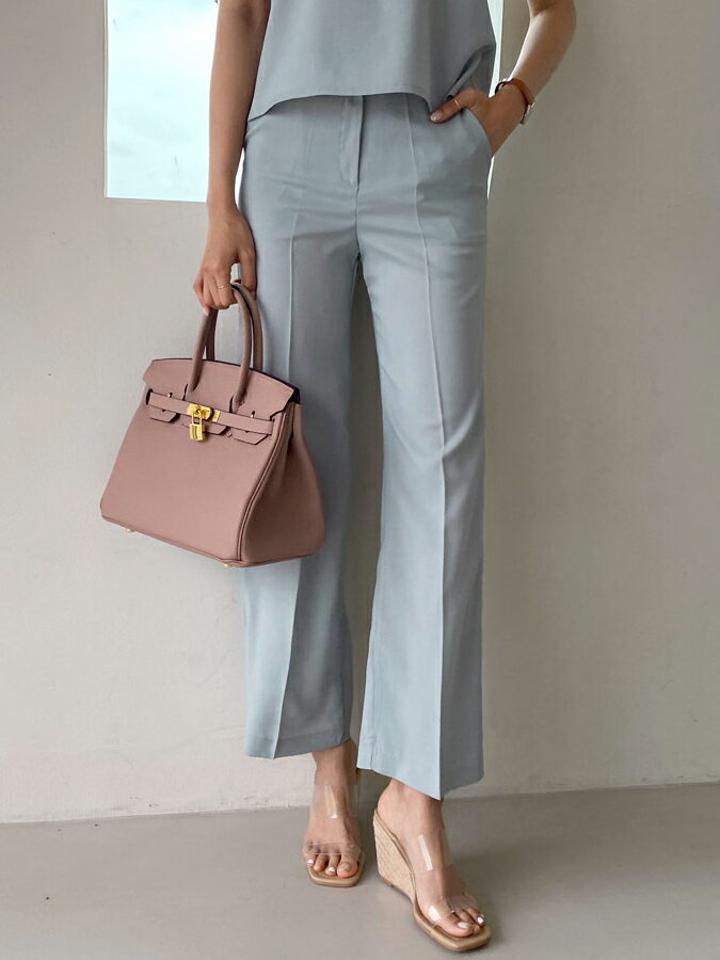 ボタンスラックス・全2色・t69091 レディース 【pt】 スラックス パンツ ズボン ロングパンツ 単色 無地 シンプル ベーシック 大人 きれいめ オフィスカジュアル 春 夏 韓国 ファッション ハイホリHIHOLLI