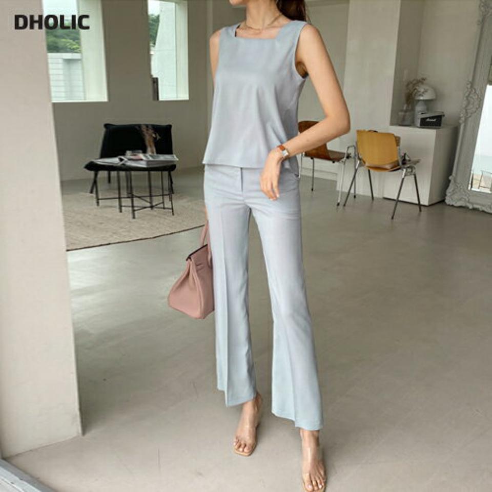 スクエアスリーブレス&ボタンスラックスSET・全2色・t69093 レディース 【pt】 セットアップ setup トップス スリーブレス ノースリーブ パンツ スラックス 単色 無地 シンプル ベーシック きれいめ 春 夏 韓国ファッション ハイホリHIHOLLI