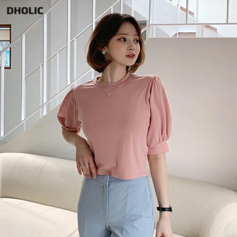 クロップドパフTシャツ・全5色・t57637 レディース 【tops】 トップス Tシャツ 半袖 ハーフスリーブ パフ袖 パフスリーブ クロップド丈 単色 無地 シンプル 可愛い かわいい 春 夏 韓国 ファッション
