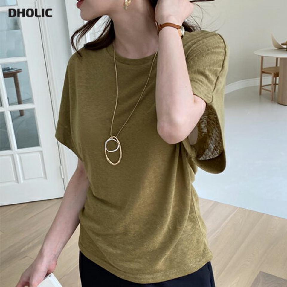 リネン混ルーズTシャツ・全4色・t00028 レディース 【tops】 トップス Tシャツ 半袖 リネン ルーズ 単色 無地 シンプル ベーシック 大人 カジュアル ラフ 春 夏 韓国 ファッション ハイホリHIHOLLI