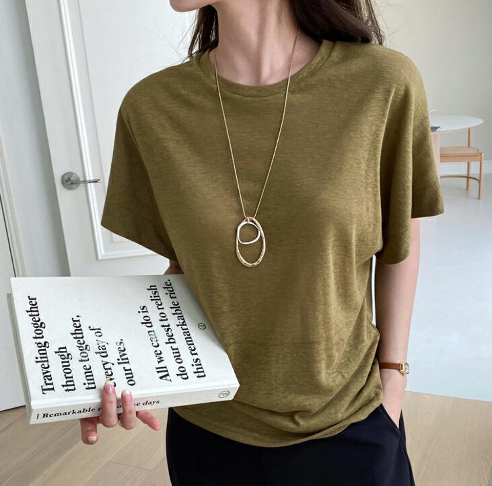 リネン混ルーズTシャツ・全4色・t00028 レディース 【tops】 トップス Tシャツ 半袖 リネン ルーズ 単色 無地 シンプル ベーシック 大人 カジュアル ラフ 春 夏 韓国 ファッション ハイホリHIHOLLI