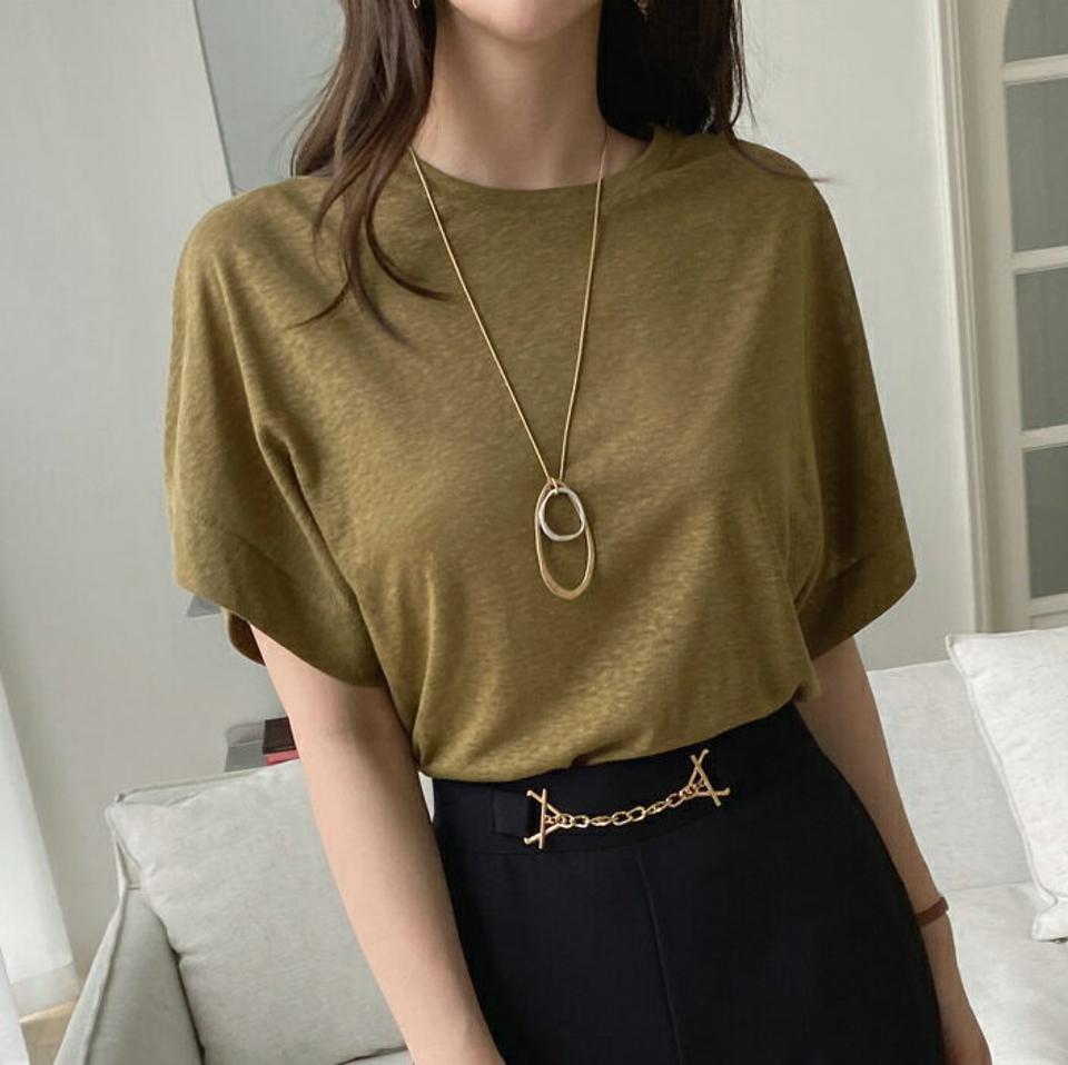 リネン混ルーズTシャツ・全4色・t00028 レディース 【tops】 トップス Tシャツ 半袖 リネン ルーズ 単色 無地 シンプル ベーシック 大人 カジュアル ラフ 春 夏 韓国 ファッション ハイホリHIHOLLI