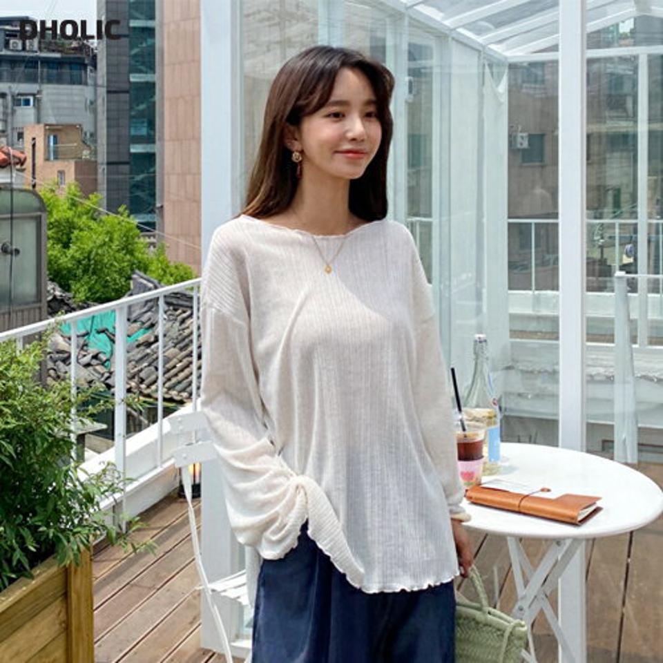 ウェーブリブTシャツ・全4色・t57639 レディース 【tops】 トップス Tシャツ 長袖 ウェーブ リブ シンプル ルーズ ゆったり ラフ カジュアル 春 秋 韓国 ファッション