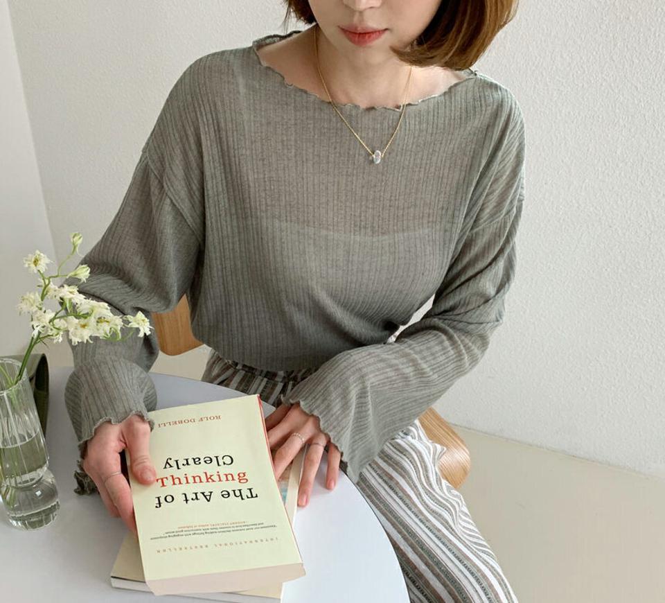 ウェーブリブTシャツ・全4色・t57639 レディース 【tops】 トップス Tシャツ 長袖 ウェーブ リブ シンプル ルーズ ゆったり ラフ カジュアル 春 秋 韓国 ファッション