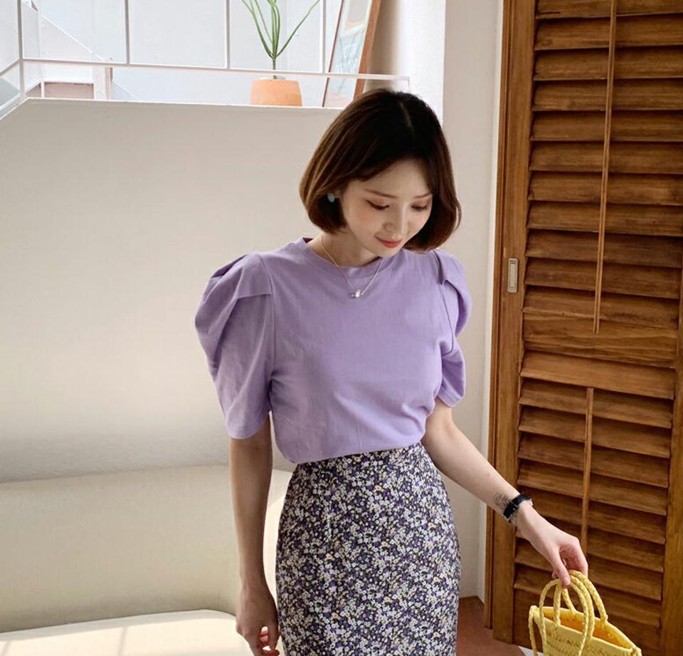パフスリーブTシャツ・全5色・t57638 レディース 【tops】 トップス Tシャツ 半袖 ハーフスリーブ パフ袖 パフスリーブ 単色 無地 シンプル かわいい ボリューム袖 春 夏 韓国ファッション