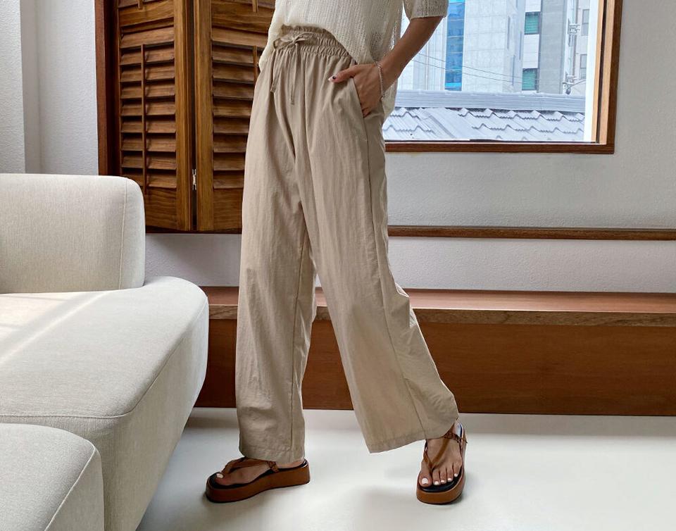 【只今10%OFF】ドロストワイドパンツ・全4色・t57704 レディース 【pt】【パンツ ズボン ロングパンツ ワイド ドロスト ウエストゴム 単色 無地 シンプル ストレート カジュアル ラフ ナイロン 春 夏 秋 韓国 ファッション】