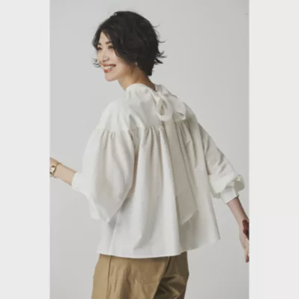 【洗える】しわになりにくい！バックリボンブラウス