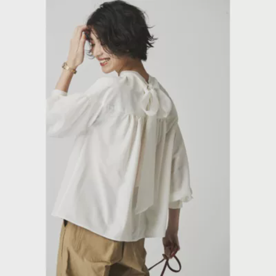 【洗える】しわになりにくい！バックリボンブラウス