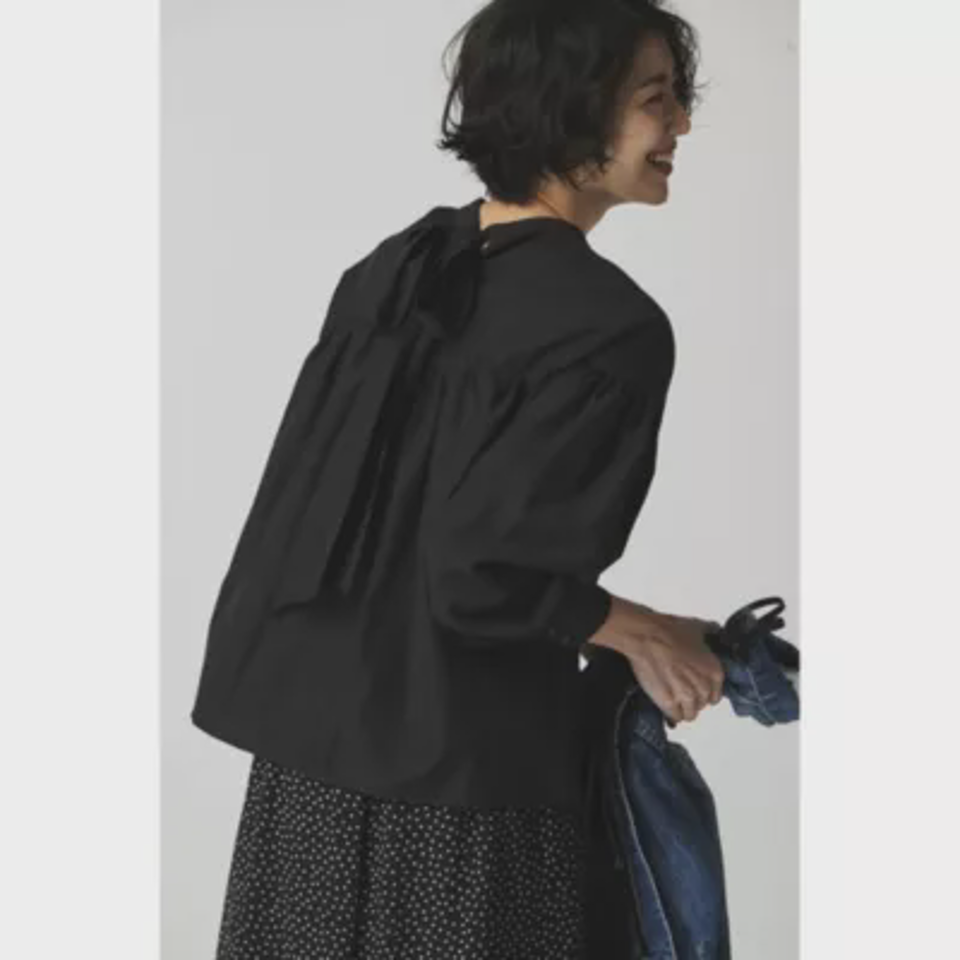 【洗える】しわになりにくい！バックリボンブラウス