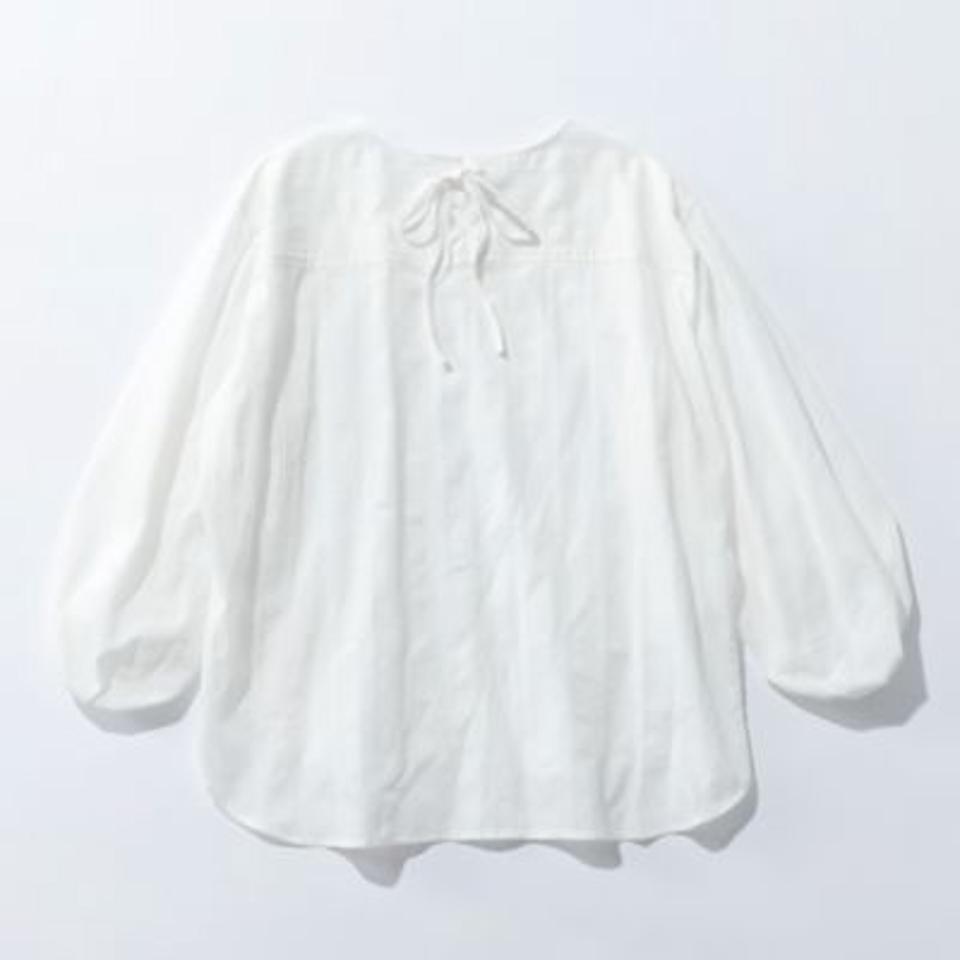 【洗える】バックレースアップボリューム袖ブラウス