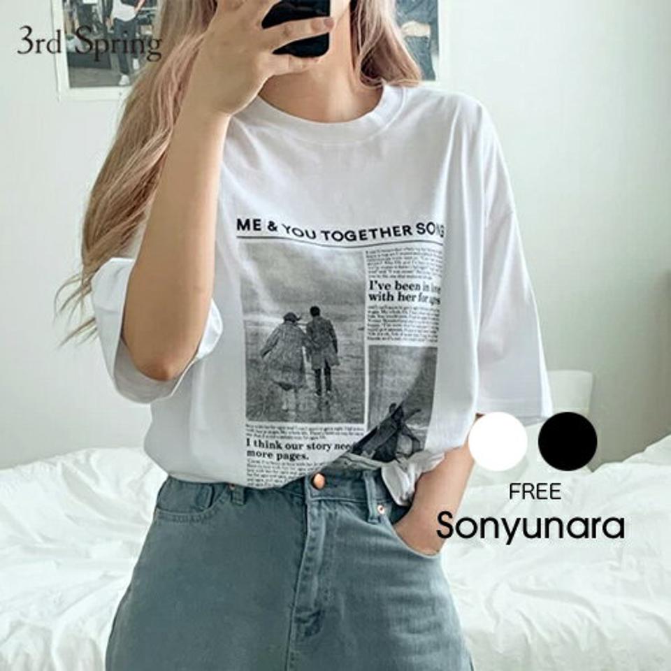 SONYUNARA(ソニョナラ)TOGETHERプリント男女兼用Tシャツ【6/25up_ka】韓国 韓国ファッション　Tシャツ　半袖　ロゴ　オーバーサイズ　体型カバー　レディース ファッション【5】