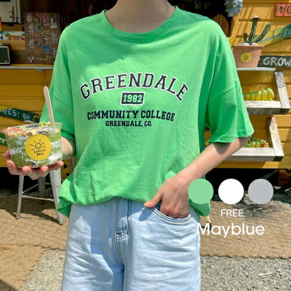 mayblue(メイブルー)レタードドロップショルダーTシャツ【6/25up_ka】【メール便】韓国 韓国ファッション　レディース トップス Tシャツ ロゴ ドロップショルダー オーバーサイズ 韓国レディース ファッション【7】
