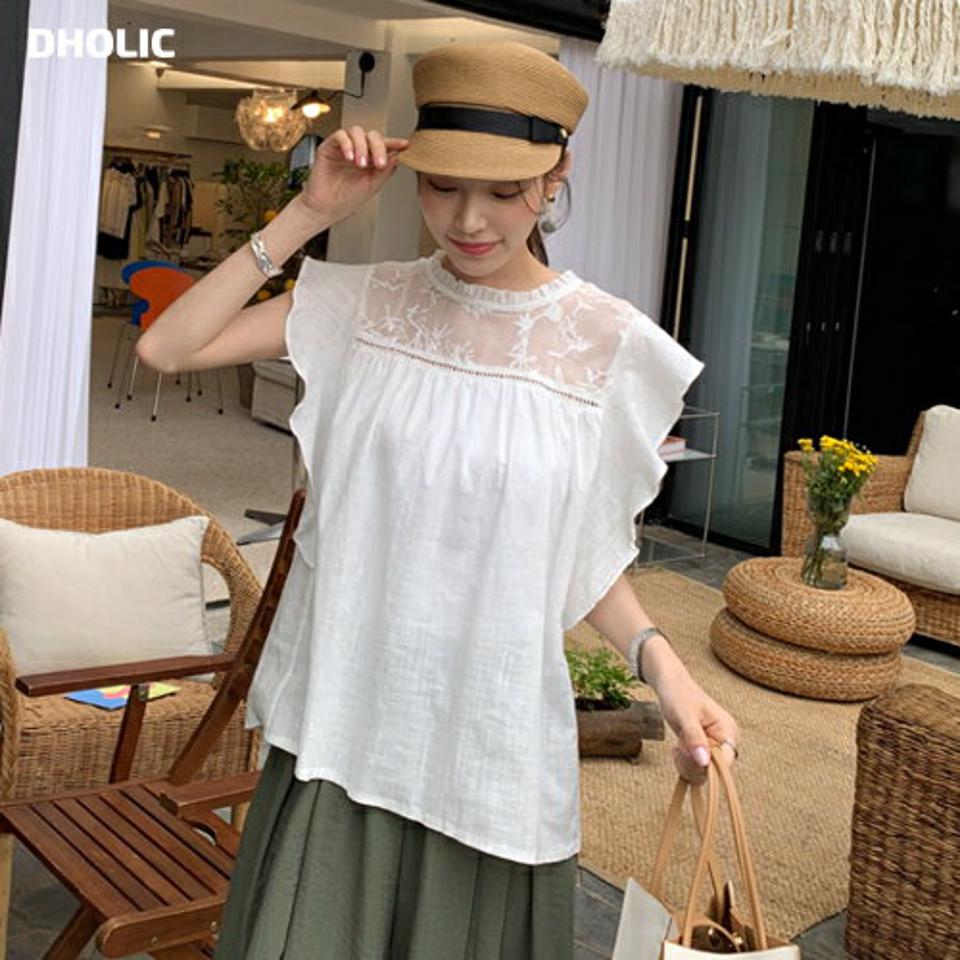 2WAYリボンフレアブラウス・全2色・b69147 レディース 【bl】 トップス ブラウス フレア りぼん 前後着用自由 シアー 透け感 シースルー フェミニン 可愛い かわいい フリル スリーブレス ノースリーブ 春 夏 韓国 ファッション ハイホリHIHOLLI