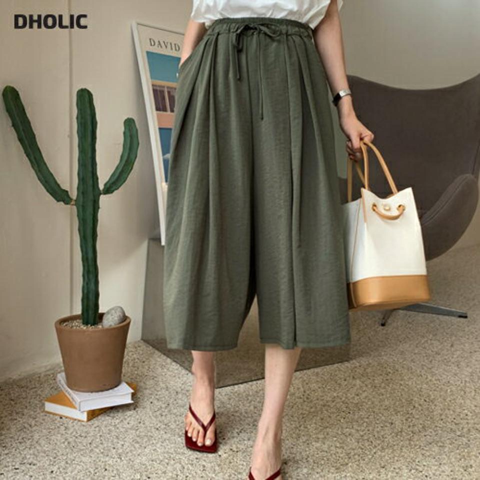 クロップドワイドパンツ・全3色・b69159 レディース 【pt】 パンツ ズボン クロップド丈 ワイド スカンツ ガウチョ ウエストゴム 単色 無地 シンプル カジュアル ラフ 楽ちん 春 夏 韓国 ファッション ハイホリHIHOLLI