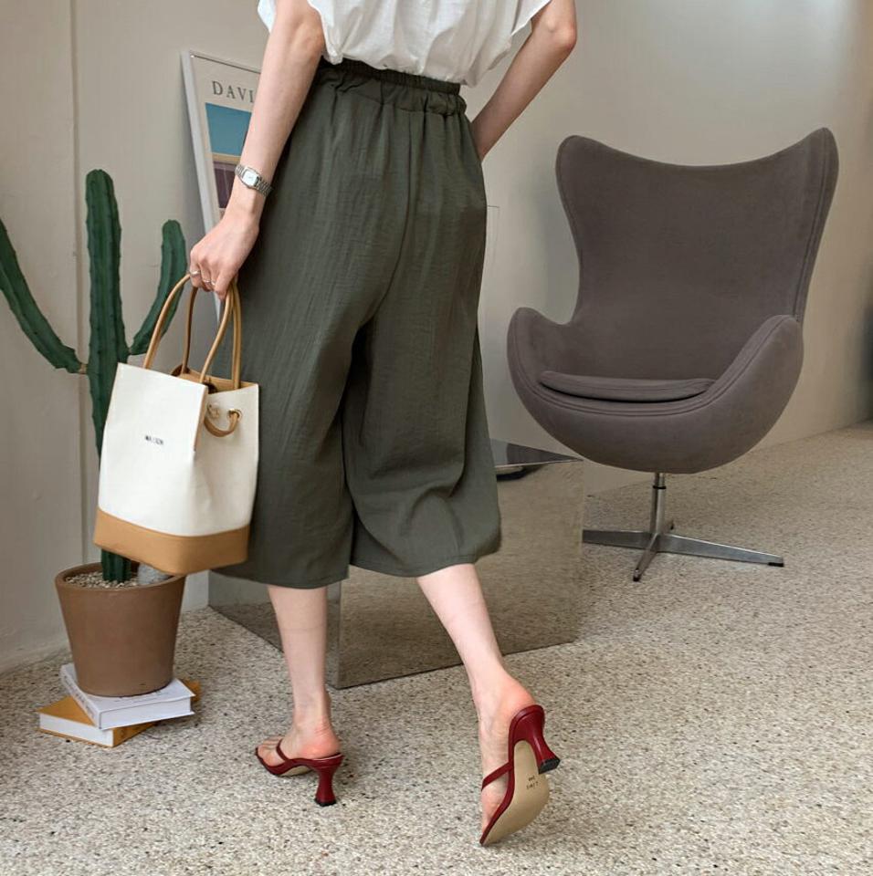 クロップドワイドパンツ・全3色・b69159 レディース 【pt】 パンツ ズボン クロップド丈 ワイド スカンツ ガウチョ ウエストゴム 単色 無地 シンプル カジュアル ラフ 楽ちん 春 夏 韓国 ファッション ハイホリHIHOLLI