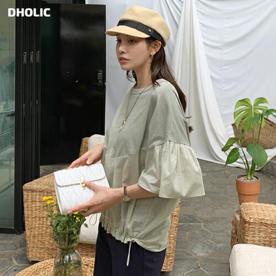 アンバランスドロストTシャツ・全3色・t69142 レディース 【tops】 トップス Tシャツ 半袖 ハーフスリーブ ドロスト アンバランス コントラスト 異素材 カジュアル ラフ 春 夏 韓国 ファッション ハイホリHIHOLLI