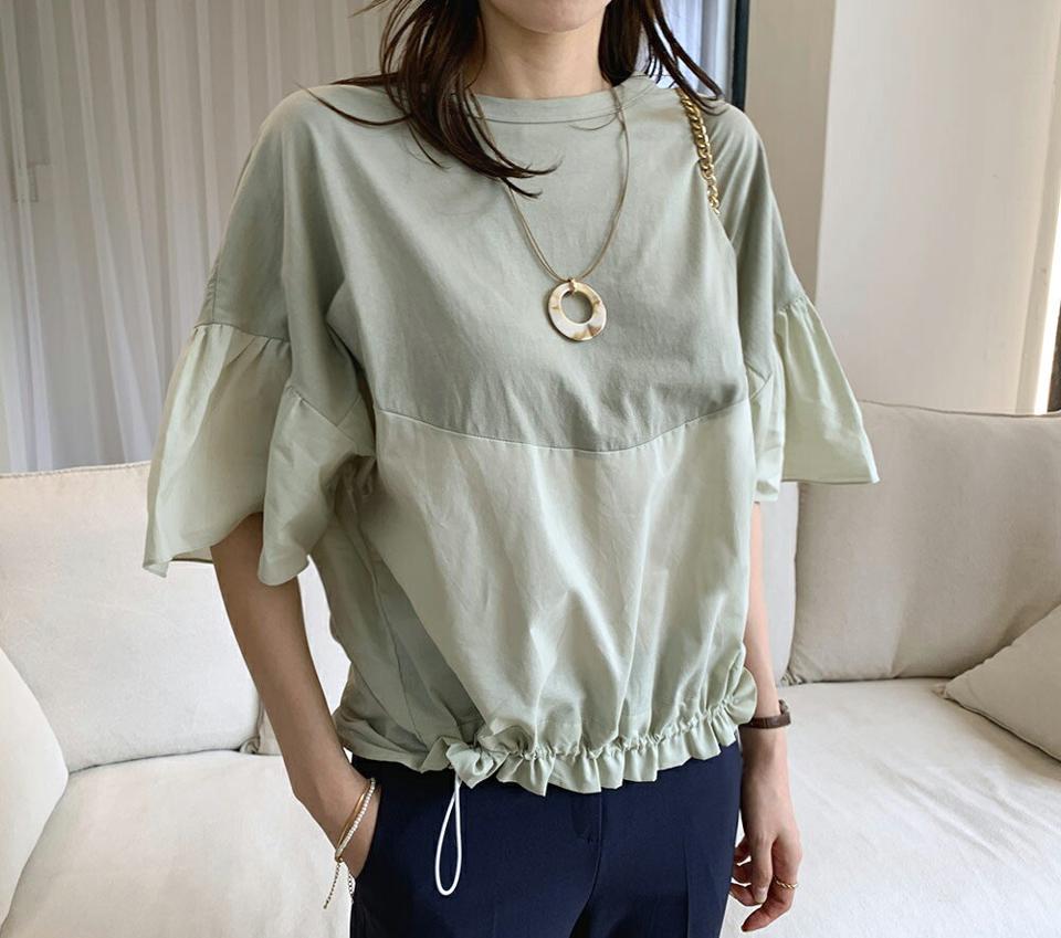 アンバランスドロストTシャツ・全3色・t69142 レディース 【tops】 トップス Tシャツ 半袖 ハーフスリーブ ドロスト アンバランス コントラスト 異素材 カジュアル ラフ 春 夏 韓国 ファッション ハイホリHIHOLLI