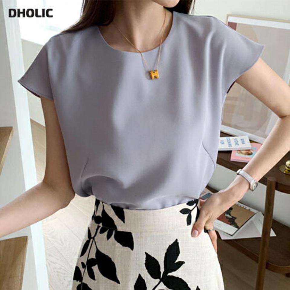 フレンチスリーブブラウス・全3色・t69148 レディース 【bl】 トップス ブラウス フレンチスリーブ ショートスリーブ 単色 無地 シンプル ベーシック 大人 二の腕カバー 春 夏 韓国ファッション ハイホリHIHOLLI