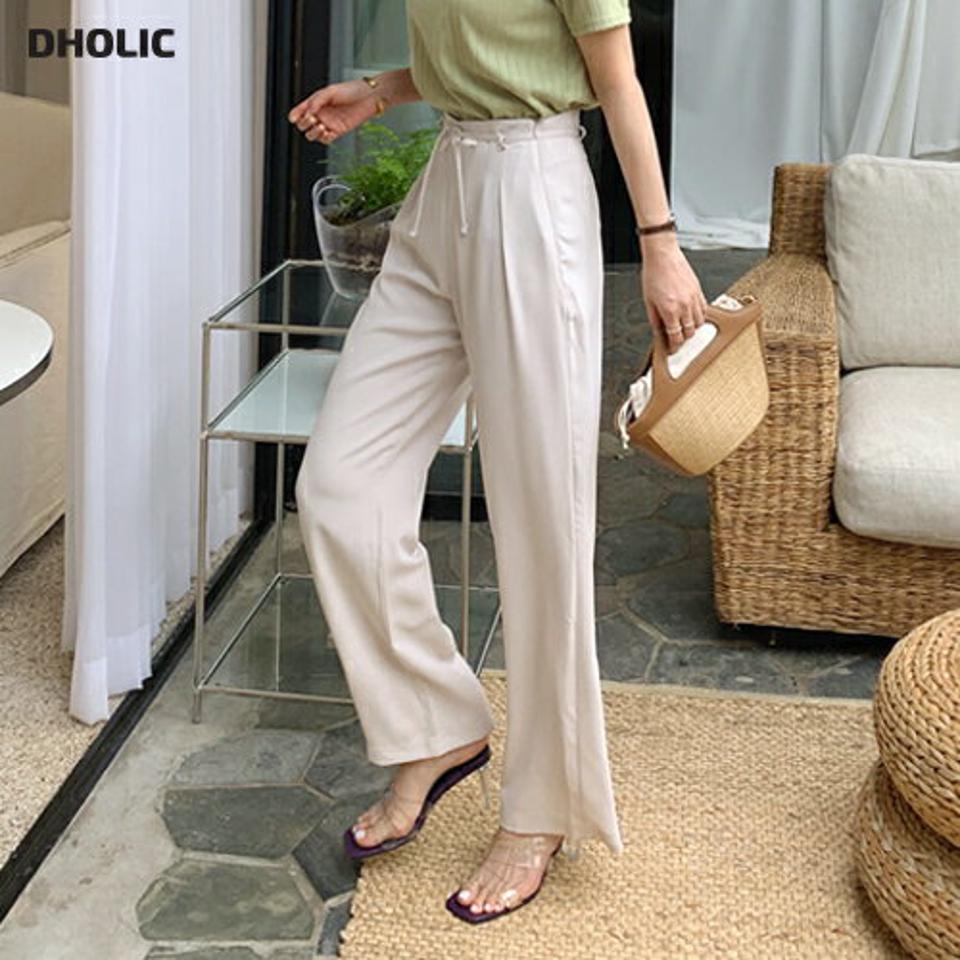 ストラップ付ワイドパンツ・全2色・b69161 レディース 【pt】 パンツ ズボン ロングパンツ ワイド ストラップ 単色 無地 シンプル 大人 ベーシック 春 夏 韓国 ファッション ハイホリHIHOLLI