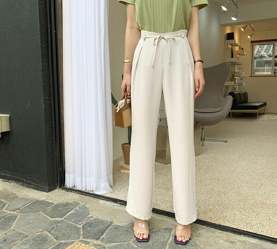 ストラップ付ワイドパンツ・全2色・b69161 レディース 【pt】 パンツ ズボン ロングパンツ ワイド ストラップ 単色 無地 シンプル 大人 ベーシック 春 夏 韓国 ファッション ハイホリHIHOLLI