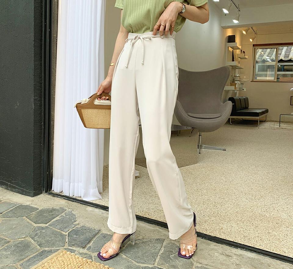 ストラップ付ワイドパンツ・全2色・b69161 レディース 【pt】 パンツ ズボン ロングパンツ ワイド ストラップ 単色 無地 シンプル 大人 ベーシック 春 夏 韓国 ファッション ハイホリHIHOLLI
