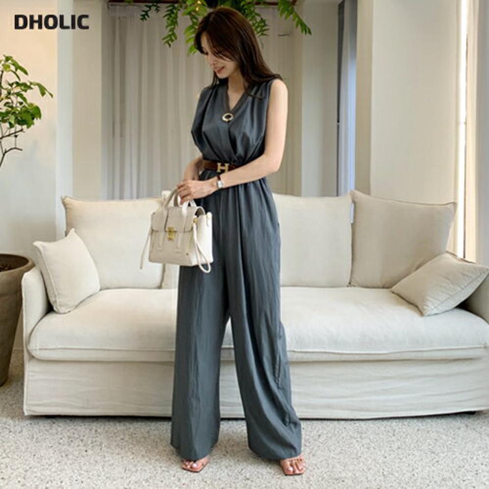 【送料無料】 Vネックギャザーオールインワン・全2色・t69157 レディース【pt】オールインワン パンツ ズボン ロングパンツ ギャザー スリーブレス ノースリーブ Vネック 単色 無地 シンプル 大人 春 夏 韓国 ファッション ハイホリHIHOLLI