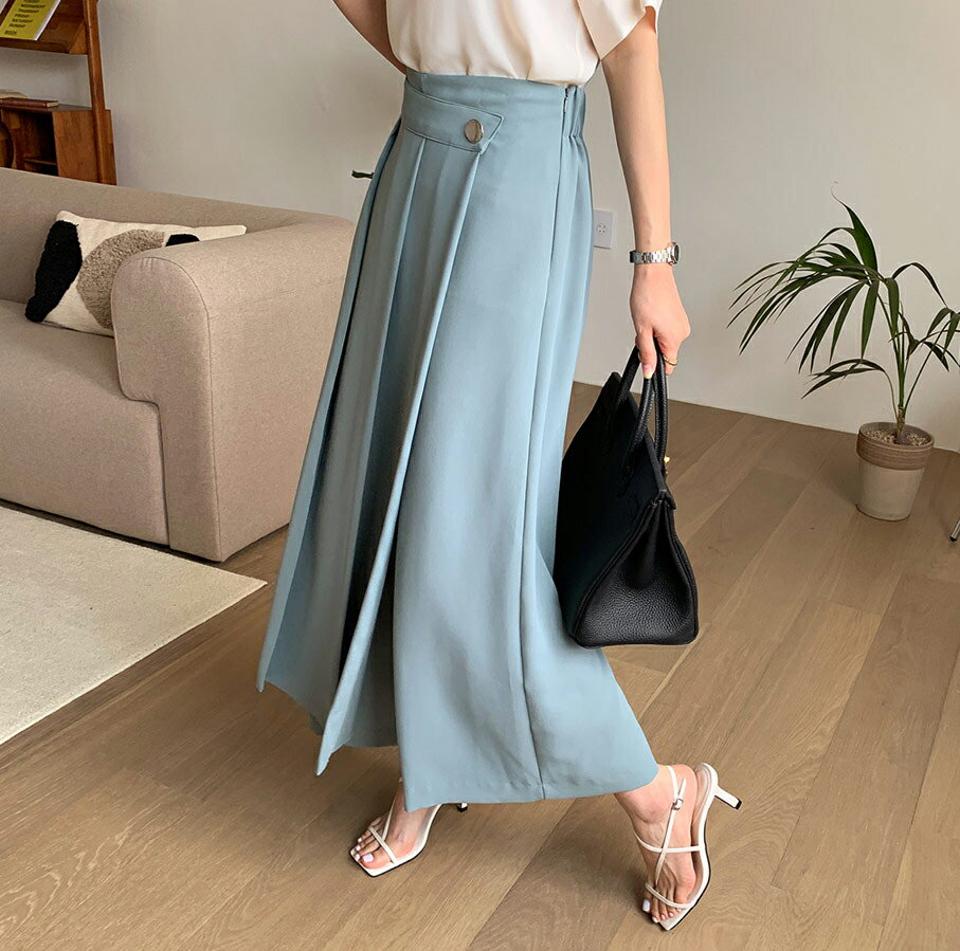 タックボタンラップパンツ・全4色・b69162 レディース 【pt】 パンツ ズボン ラップパンツ ロングパンツ ワイド ラップデザイン タック 単色 無地 シンプル 大人 春 夏 韓国 ファッション ハイホリHIHOLLI