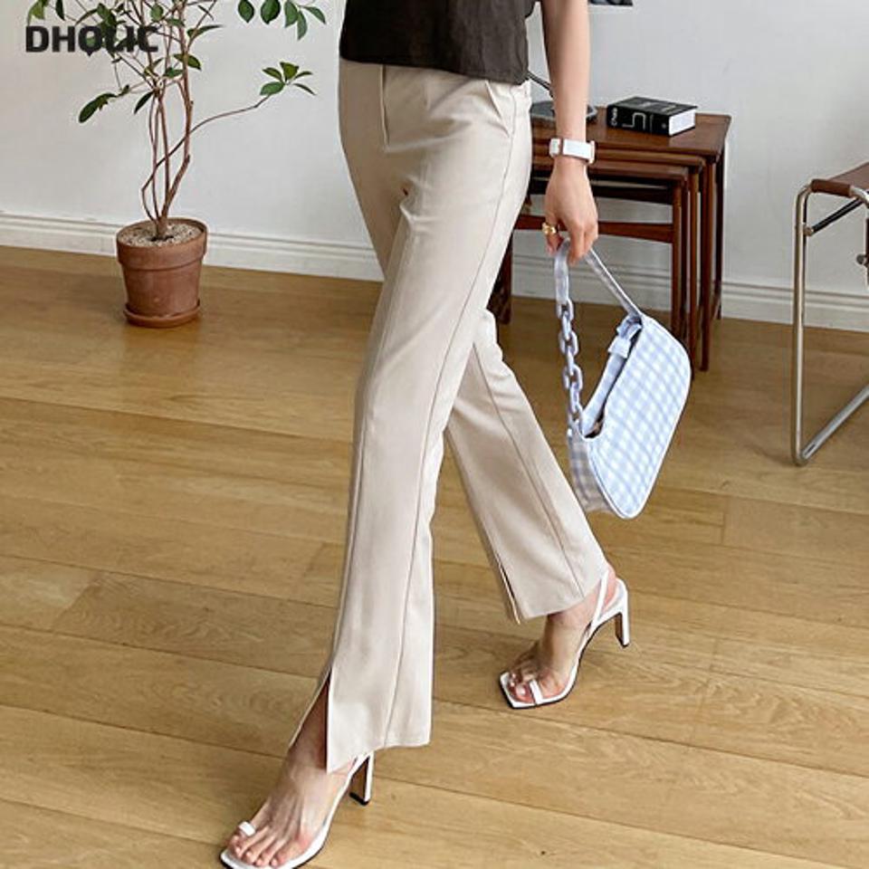 スリットスラックスパンツ・全2色・t65580 レディース 【pt】 スラックス パンツ ズボン ロングパンツ スリット 単色 無地 シンプル 大人 オフィスカジュアル ストレート 春 夏 秋 韓国 ファッション