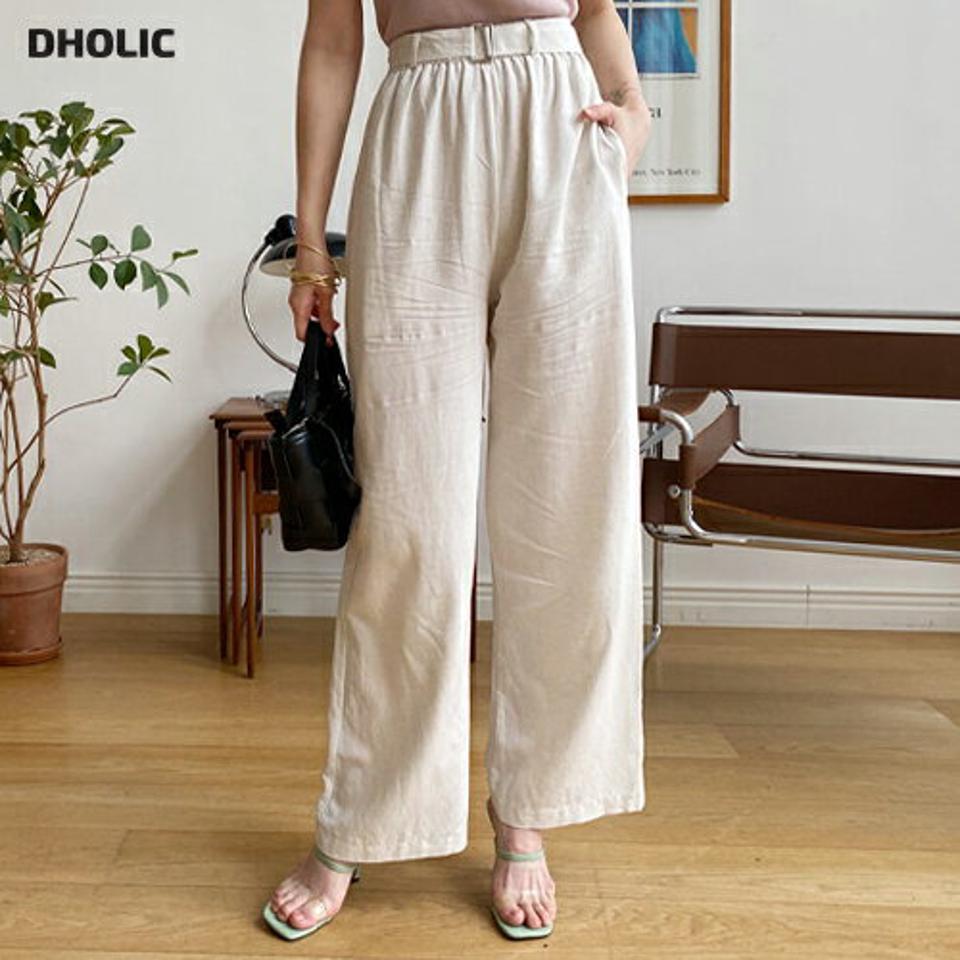 ベルト付リネン混ワイドパンツ・全3色・t65578 レディース 【pt】 パンツ ズボン ロングパンツ ワイド リネン ベルト 単色 無地 シンプル ベーシック 大人 カジュアル 春 夏 韓国 ファッション