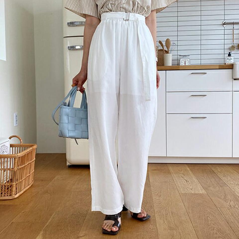 ベルト付リネン混ワイドパンツ・全3色・t65578 レディース 【pt】 パンツ ズボン ロングパンツ ワイド リネン ベルト 単色 無地 シンプル ベーシック 大人 カジュアル 春 夏 韓国 ファッション