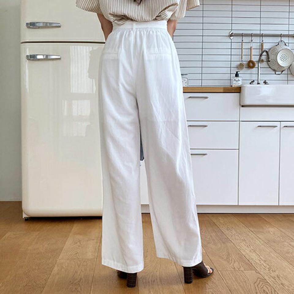 ベルト付リネン混ワイドパンツ・全3色・t65578 レディース 【pt】 パンツ ズボン ロングパンツ ワイド リネン ベルト 単色 無地 シンプル ベーシック 大人 カジュアル 春 夏 韓国 ファッション