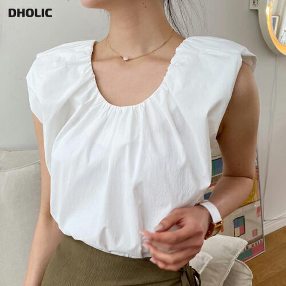 ギャザーブラウス・全3色・t65621 レディース 【bl】 トップス ブラウス スリーブレス ノースリーブ ショートスリーブ ギャザー 単色 無地 シンプル 可愛い かわいい 大人 春 夏 韓国 ファッション