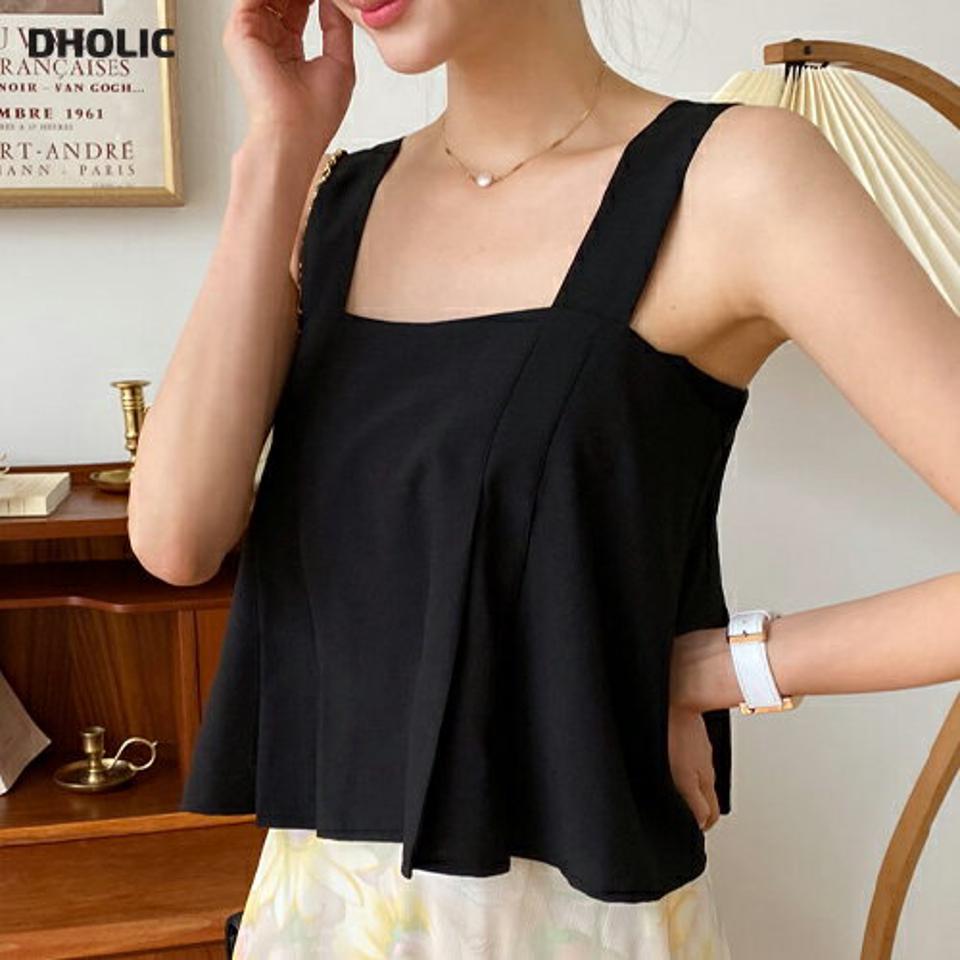 タックフレアスリーブレス・全3色・t65570 レディース 【tops】 トップス スリーブレス ノースリーブ タック フレア 単色 無地 シンプル ベーシック ラフ カジュアル スクエアネック 春 夏 韓国 ファッション