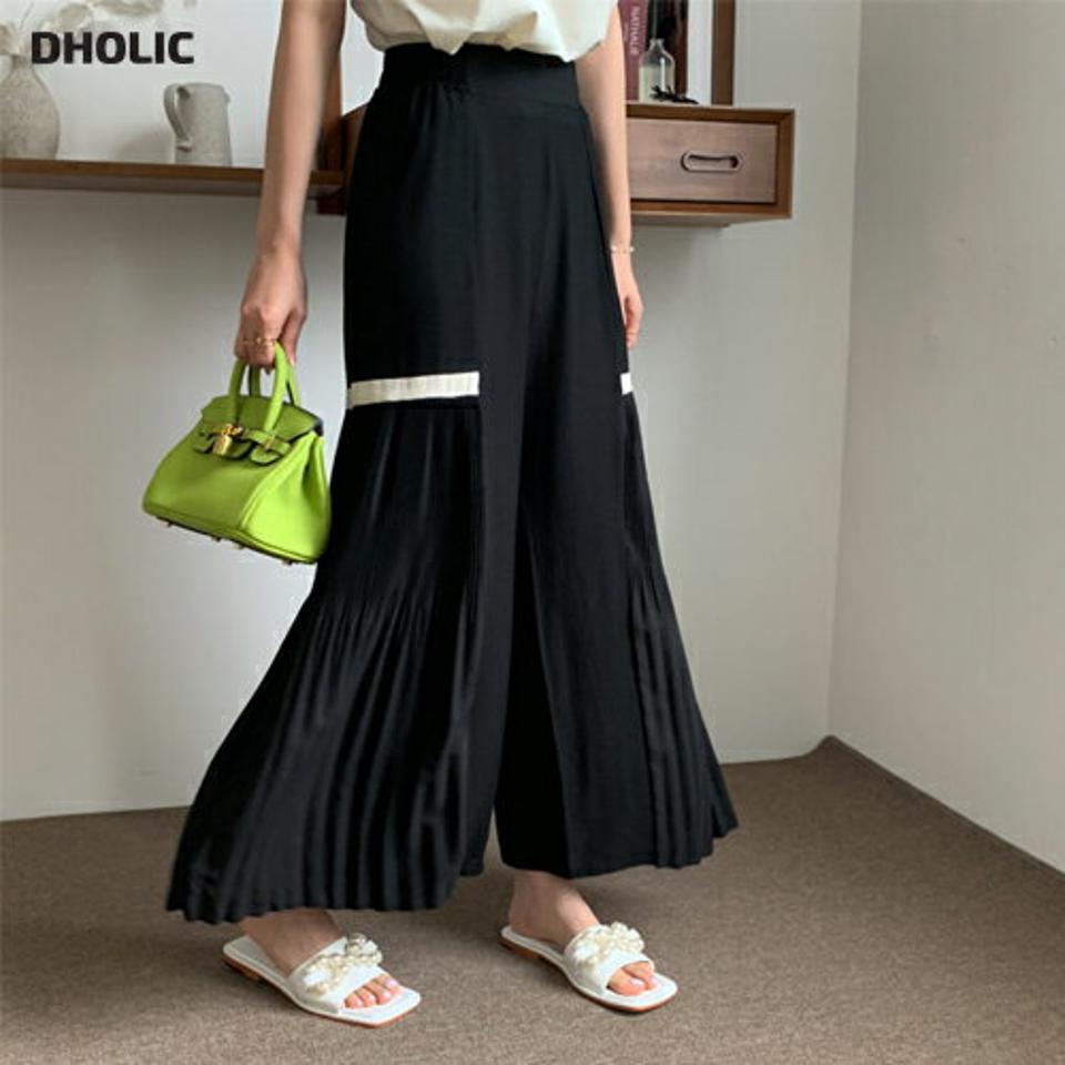 配色ラインサイドプリーツパンツ・全2色・b69133 レディース 【pt】 パンツ ズボン プリーツ ワイド 配色 カジュアル 体型カバー ラフ 春 夏 韓国 ファッション ハイホリHIHOLLI