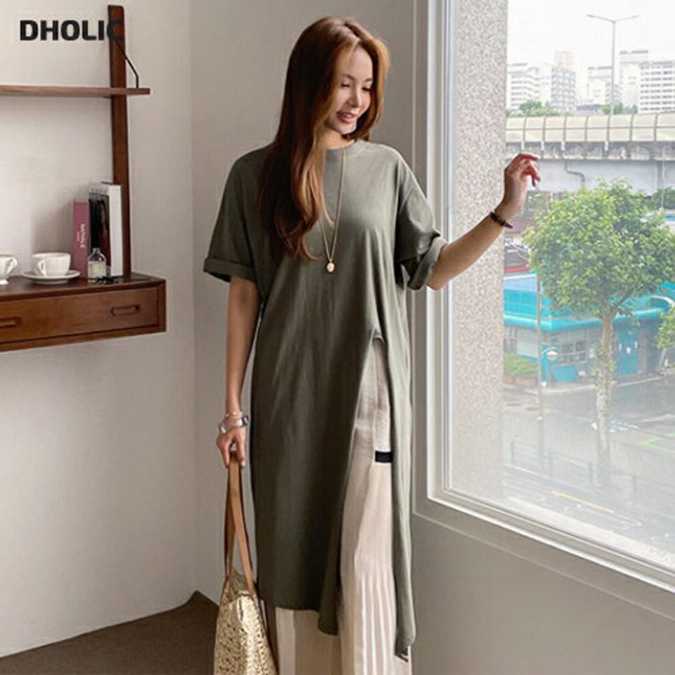 ラウンドディープスリットTシャツ・全3色・t69129 レディース 【tops】 トップス Tシャツ 半袖 ハーフスリーブ スリット 深スリット 単色 無地 シンプル カジュアル ラフ 春 夏 韓国 ファッション ハイホリHIHOLLI