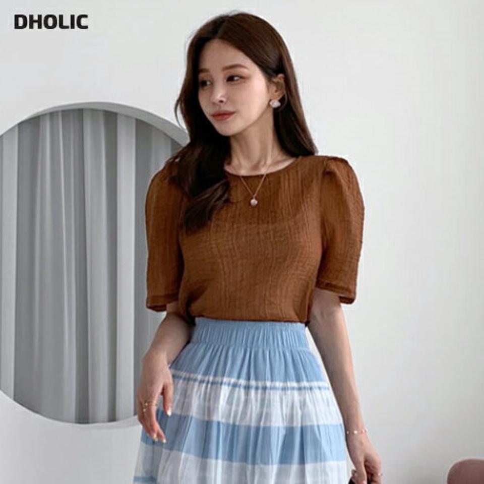 【全品10%OFF】ラウンドスリットブラウス・全3色・t69128 レディース 【bl】【トップス ブラウス 半袖 ハーフスリーブ スリット 単色 ユニーク シンプル 大人 春 夏 韓国 ファッション】【ハイホリHIHOLLI】