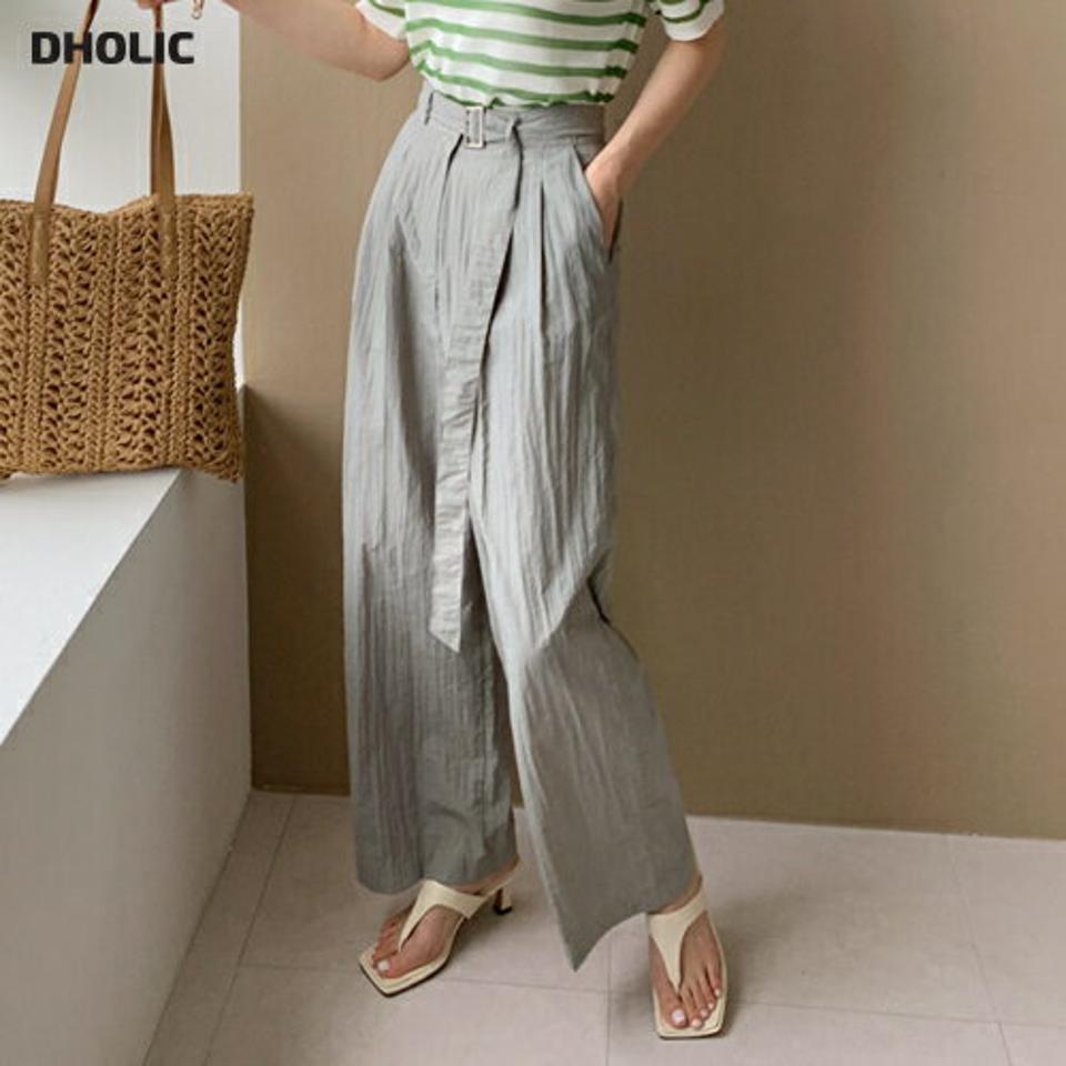 ベルト付リンクルワイドパンツ・全3色・t69132 レディース 【pt】 パンツ ズボン ロングパンツ ワイド リンクル ベルト シンプル ラフ カジュアル 春 夏 韓国 ファッション ハイホリHIHOLLI