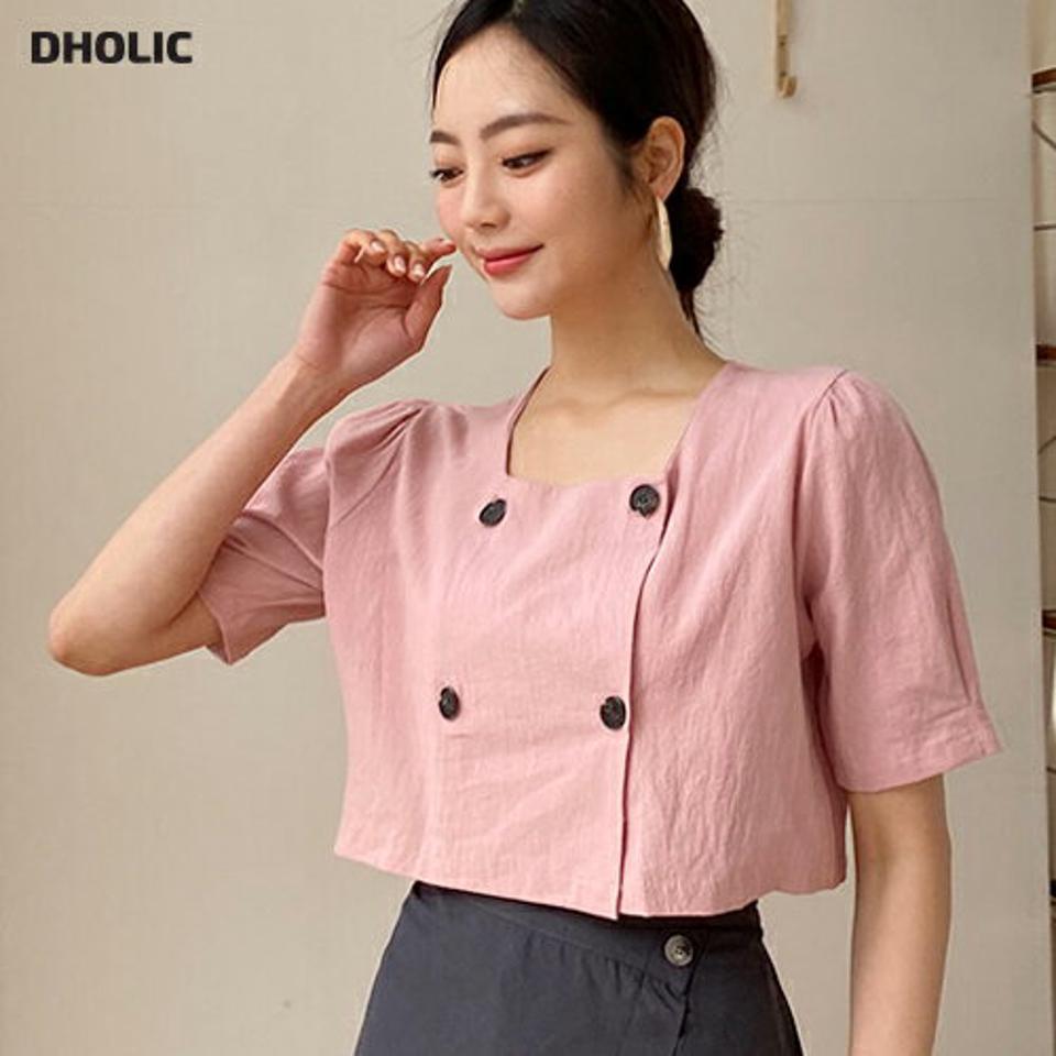 スクエアクロップドブラウス・全4色・t62380 レディース 【tops】 トップス ブラウス 半袖 ハーフスリーブ クロップド丈 短丈 スクエアネック デコルテ 鎖骨 単色 シンプル パフ袖 パフスリーブ レトロ かわいい 春 夏 韓国 ファッション