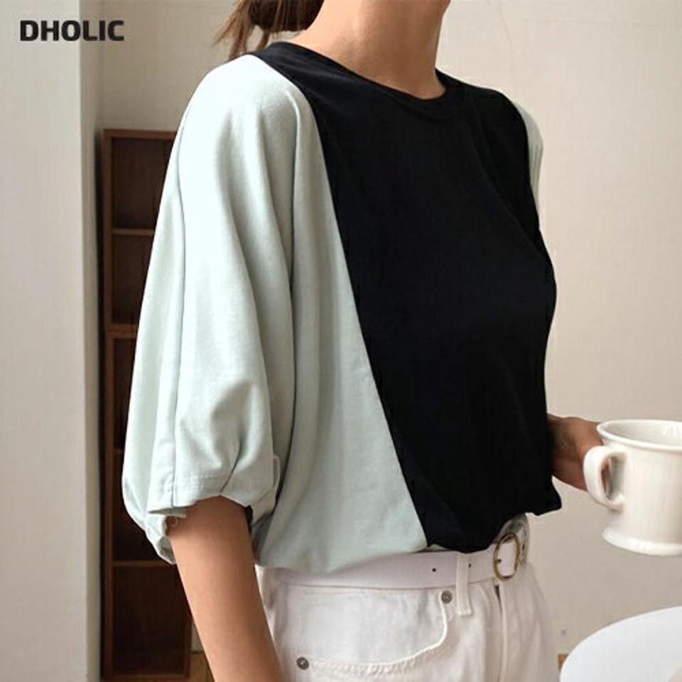 配色タックTシャツ・全3色・b62378 レディース 【tops】 トップス Tシャツ 配色 タック 半端丈 半袖 ハーフスリーブ 大人 カジュアル ラフ 春 夏 韓国 ファッション