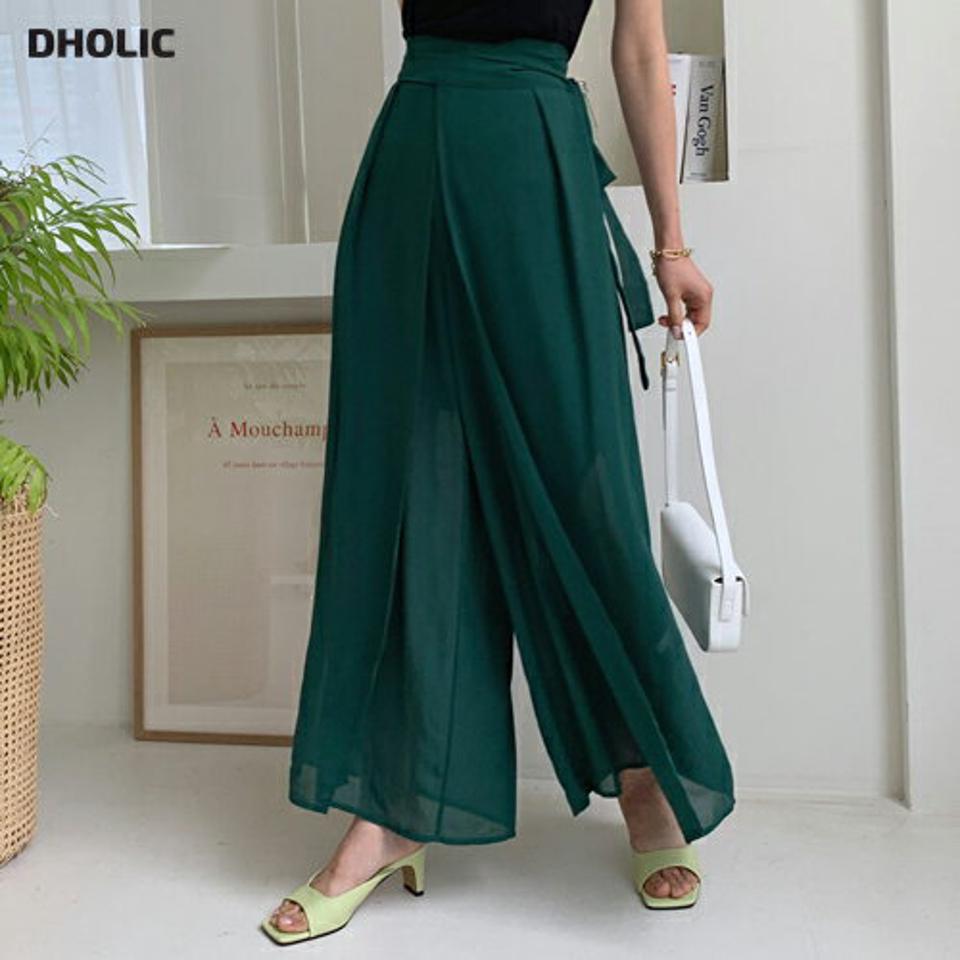 【只今10%OFF】スリットワイドラップパンツ・全3色・b65396 レディース 【pt】 パンツ ズボン ロングパンツ ラップデザイン ワイド スリット 単色 無地 ウエストゴム シフォン カジュアル ラフ 春 夏 韓国 ファッション